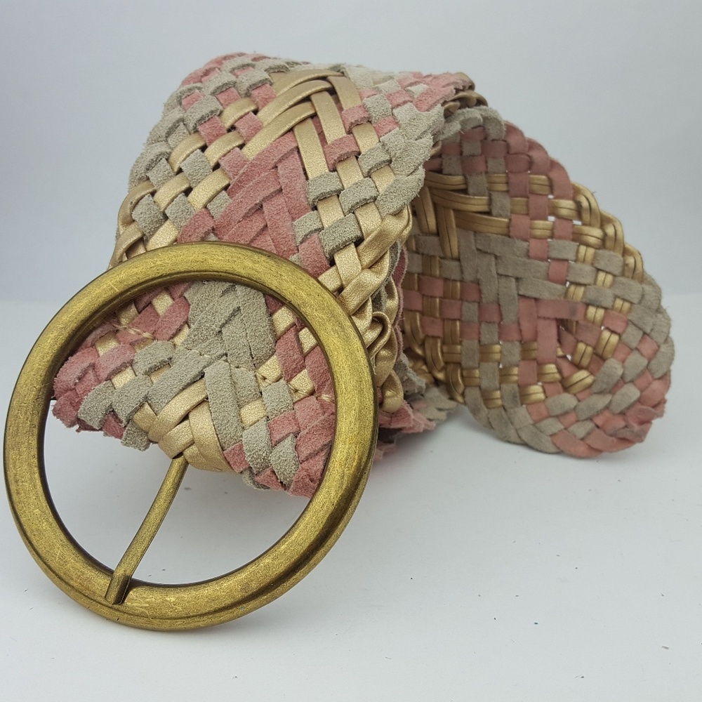 Pink & Gold Suede Leather Braided Woven Belt
